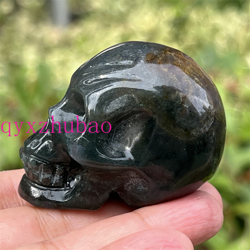 2″ Natural Aquatic agate carved skull Quartz Crystal Skull reiki healing gem 1pc