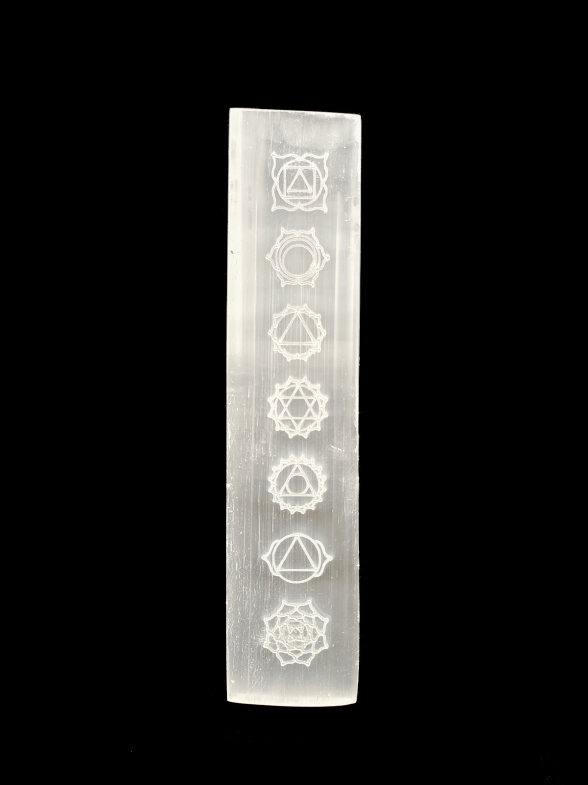 Natural Selenite Crystal 7 Chakra Symbols Charging Slab Size 1.5×8″ Inches
