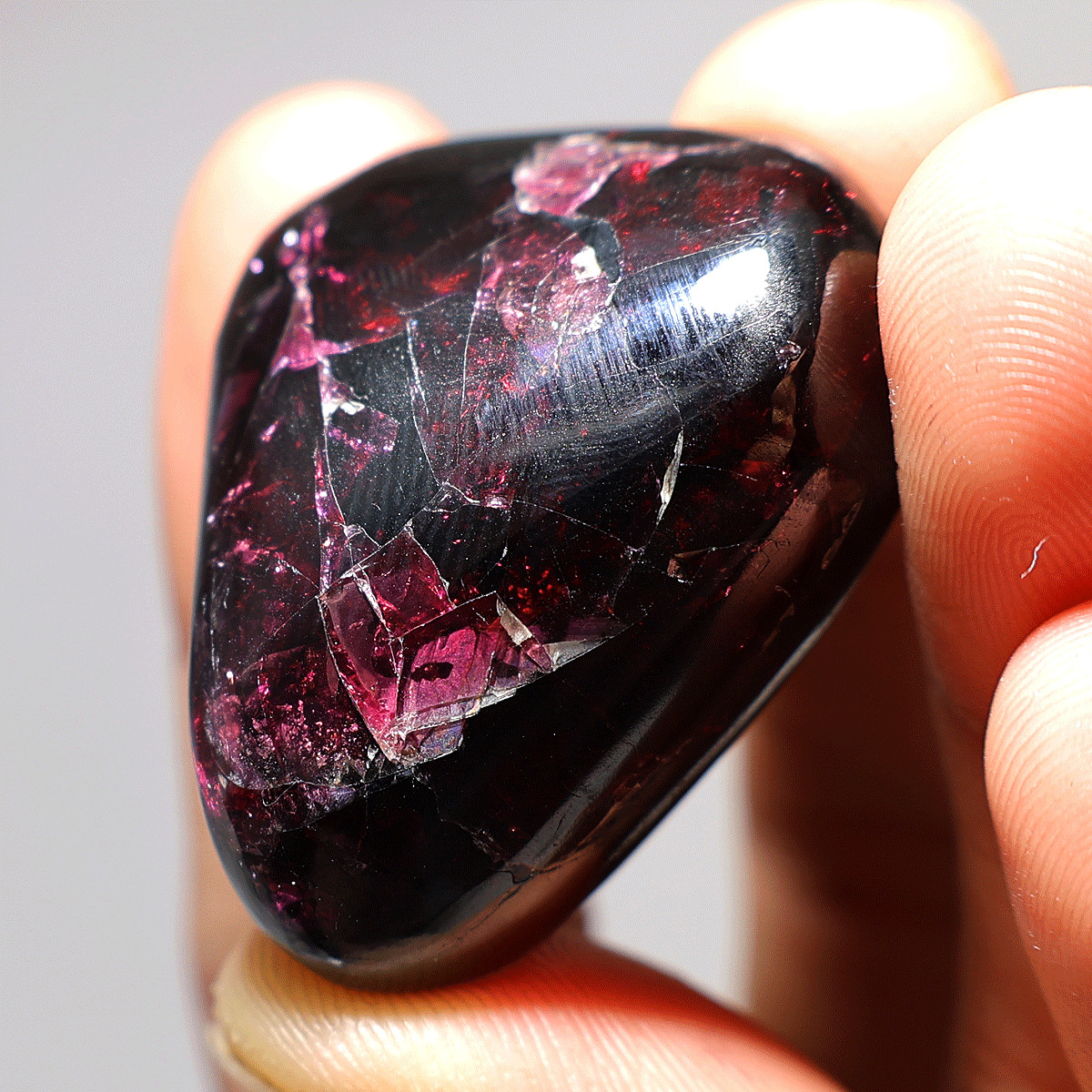 A Window Into Fire— Molten Core Garnet Palm Stone— One-Of-A-Kind Pocket Crystal