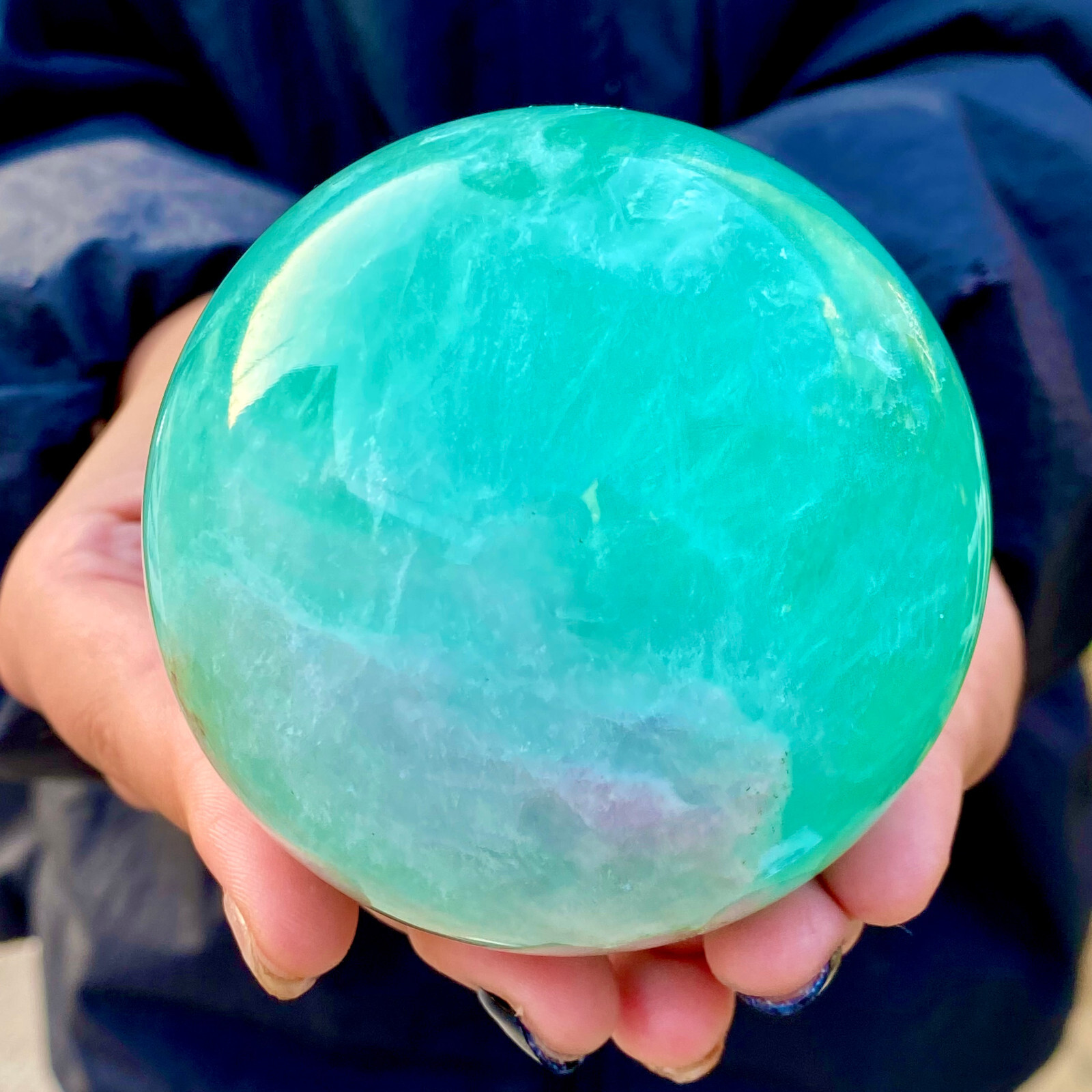 1.8LB Natural Green Fluorite Quartz Sphere Crystal Ball Healing Decoration