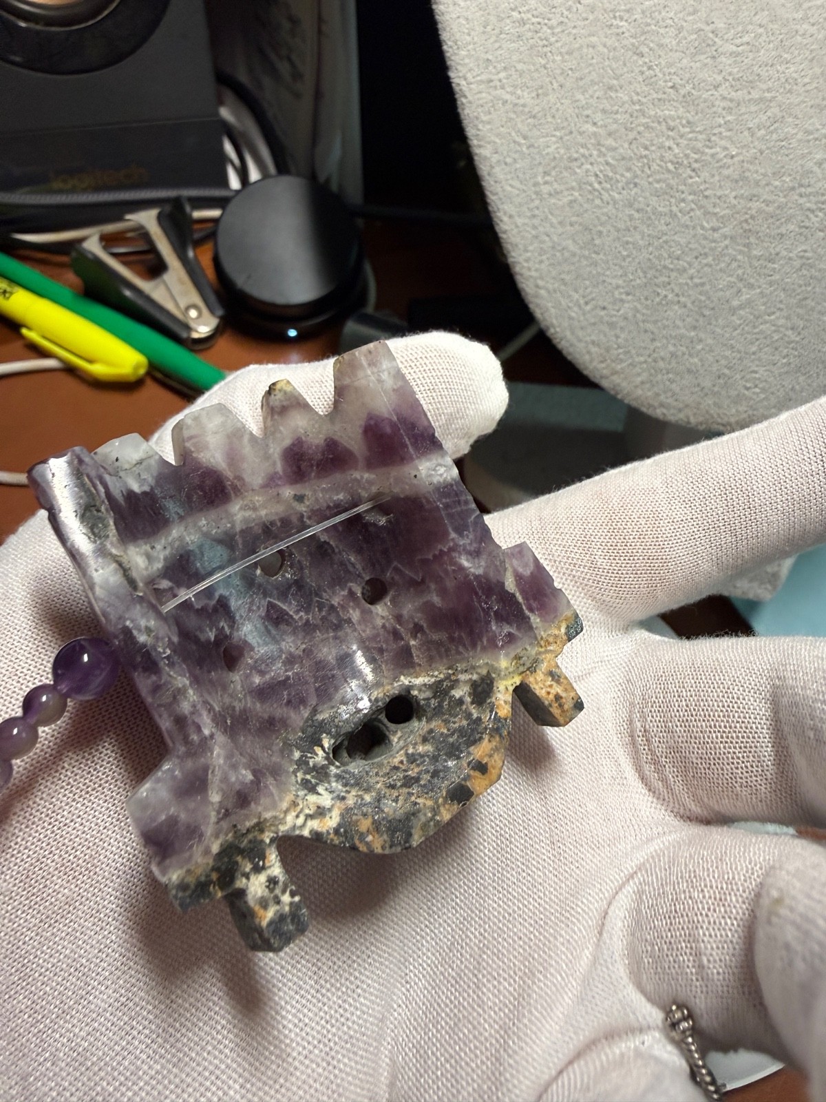 Rare Amethyst Tlaloc Pendant and Beaded Necklace Aztec Mexica Mexican Made #H