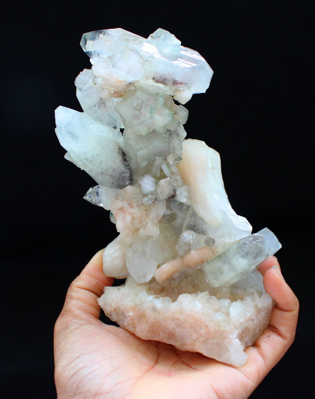 Apophyllite Crystals w/ Stilbite , Calcite Formation Mineral Specimen ( Repair )