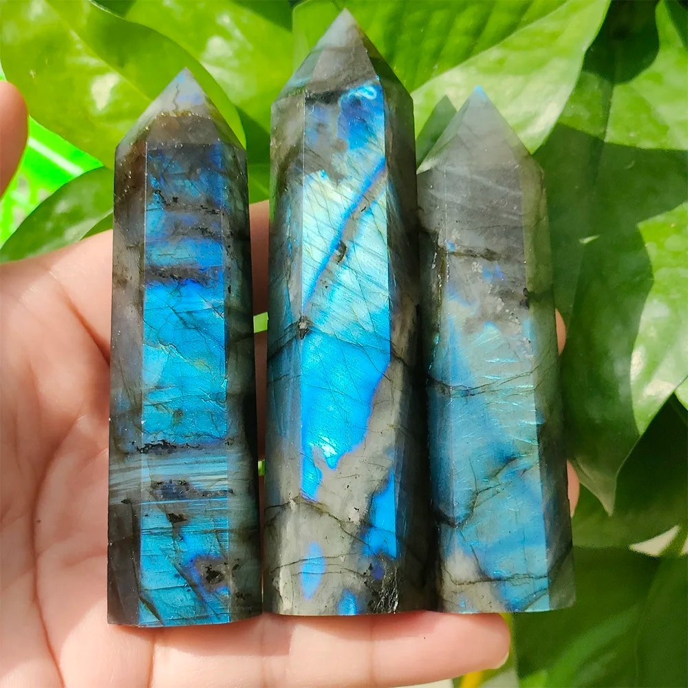 Natural A+ Labradorite Tower Point Hexagon Wand Obelisk Healing Stone Mineral