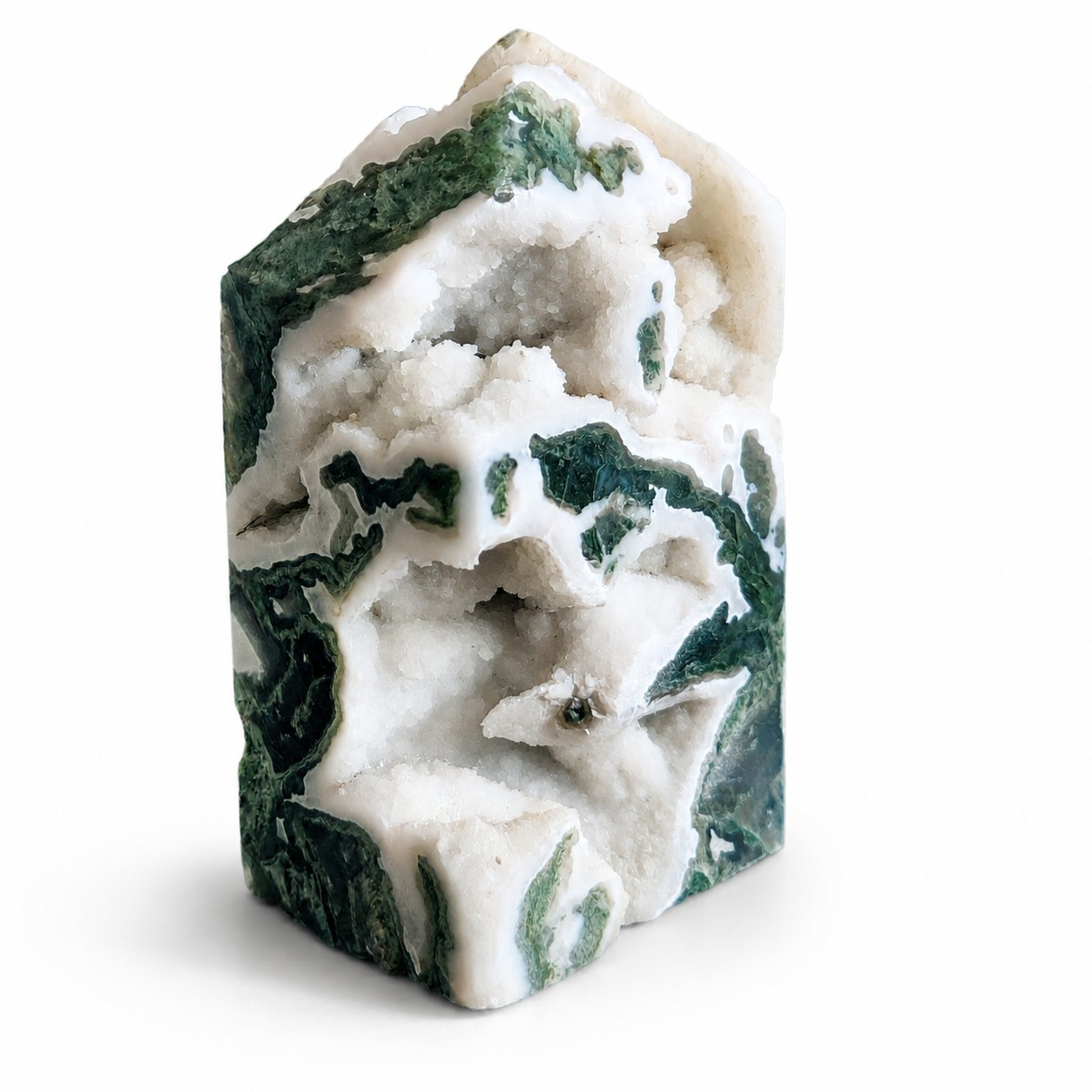 Natural Polished Druzy Moss Agate Tower 3.25″ Tall – 222g – USA