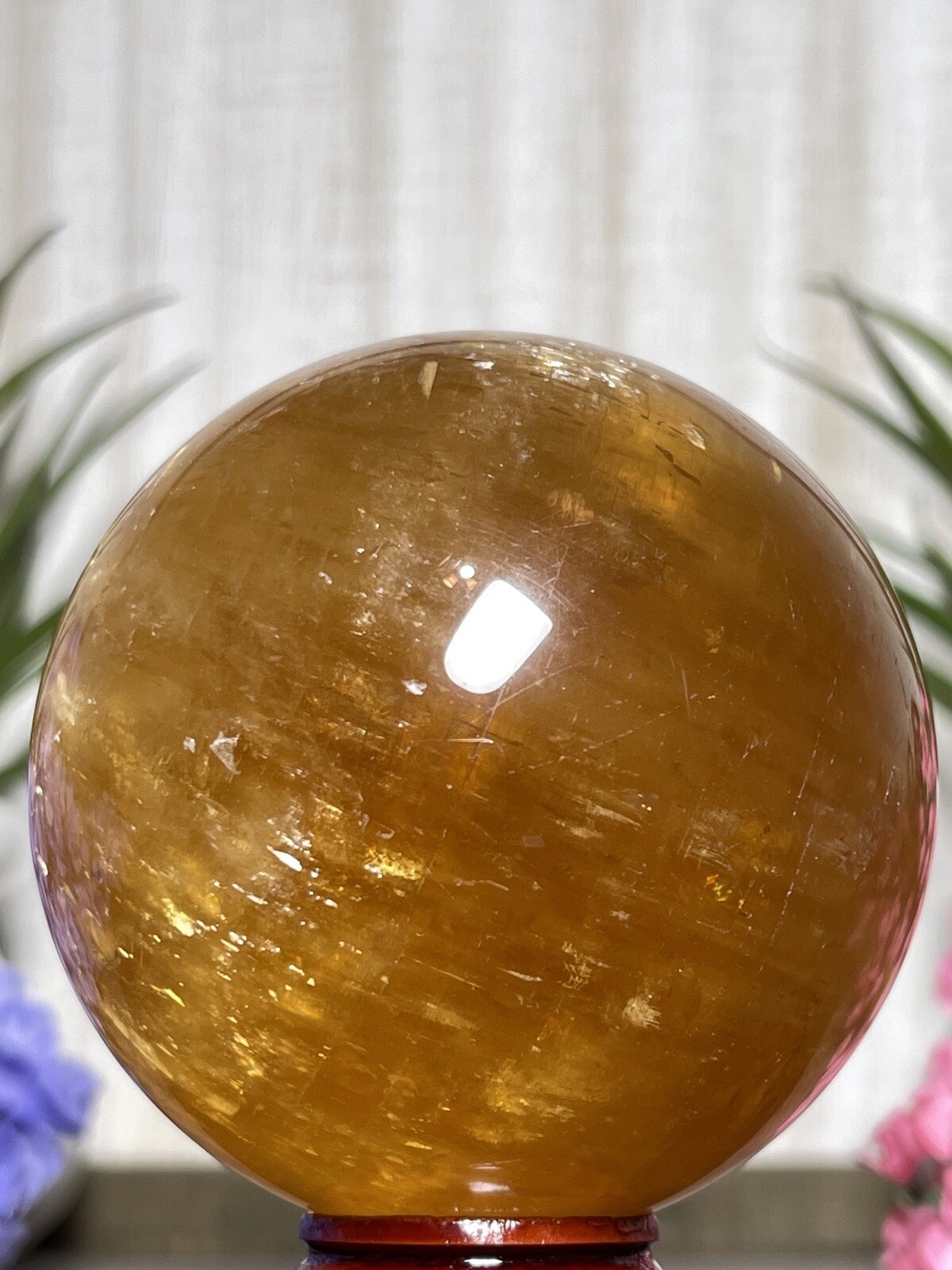 70mm HONEY CALCITE SPHERE – VIDEO Crystal Optical Orange Yellow Golden Amber