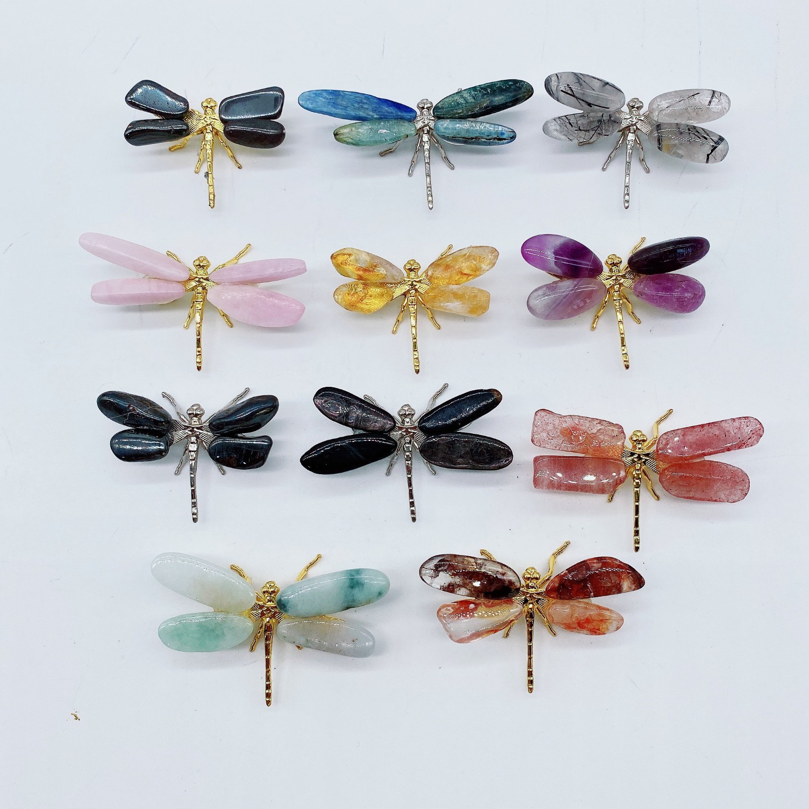 10pcs Natural mixed material Reiki Dragonfly Crystal Quartz Healing Decorate