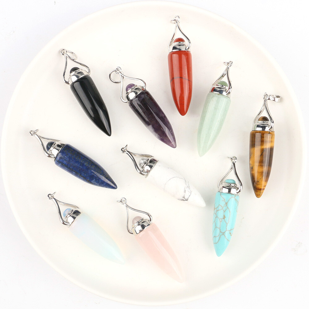 Natural Crystal Point Bullet Cone Chakra Chain Pendulum Stone Dowsing Pendant