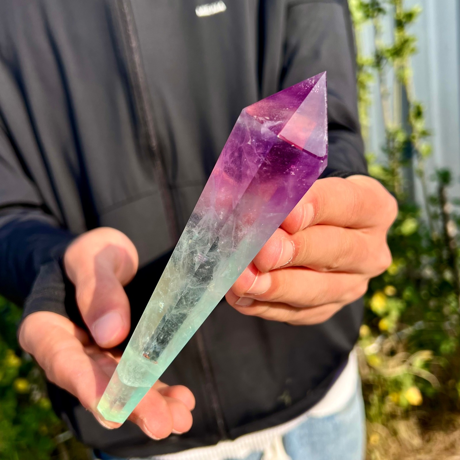 197G Natural colored fluorite quartz magic scepter crystal tower point gemstone
