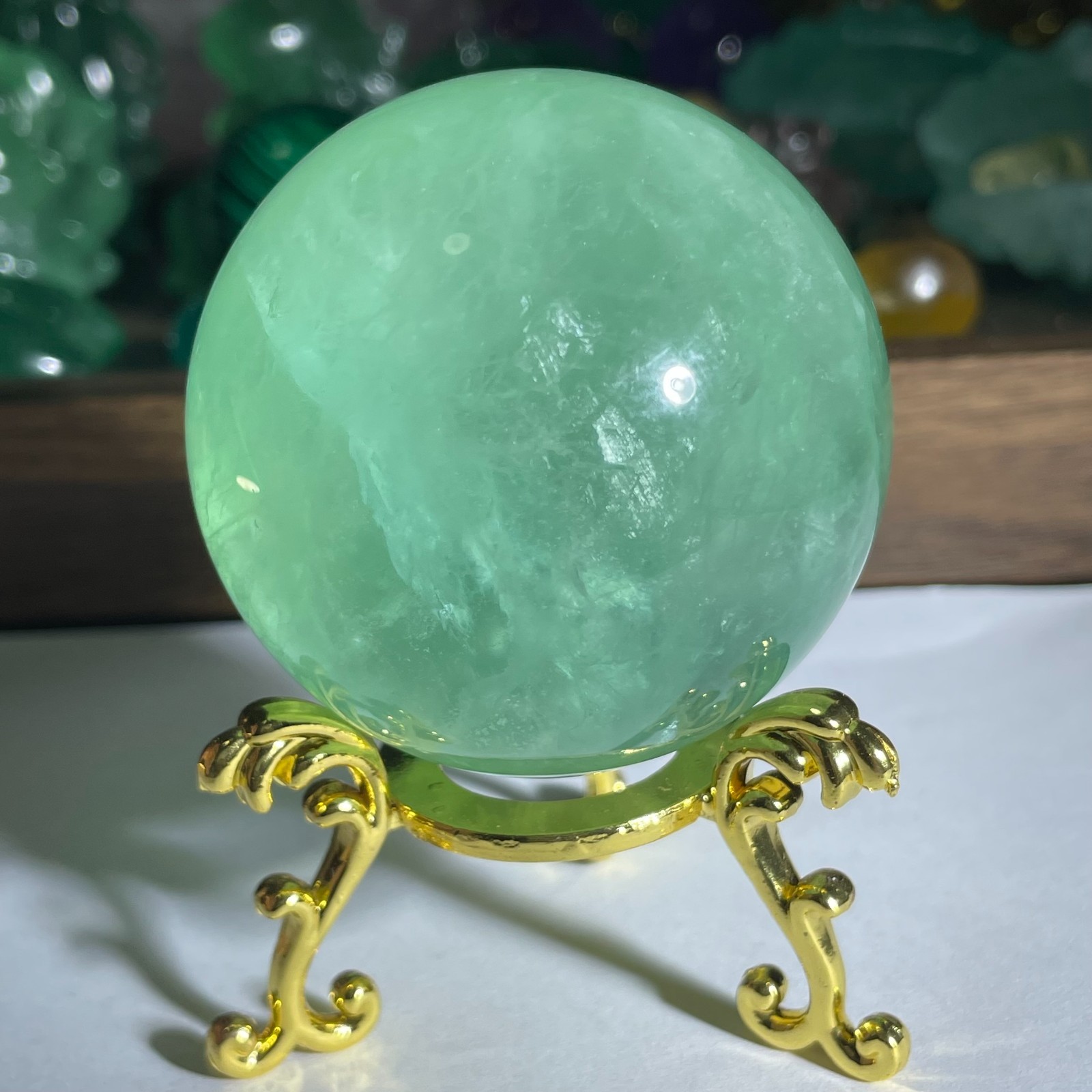 247g Natural Apple Green Fluorite Quartz Crystal Sphere Ball Reiki Healing Decor
