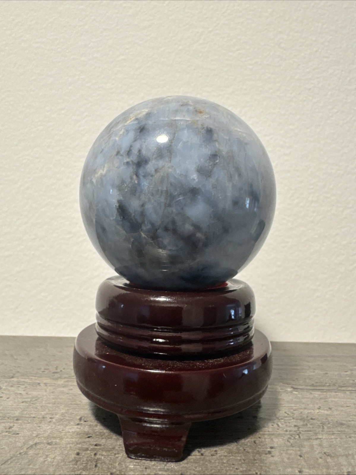 Polished Blue Agate Sphere 301 Grams 59 mm