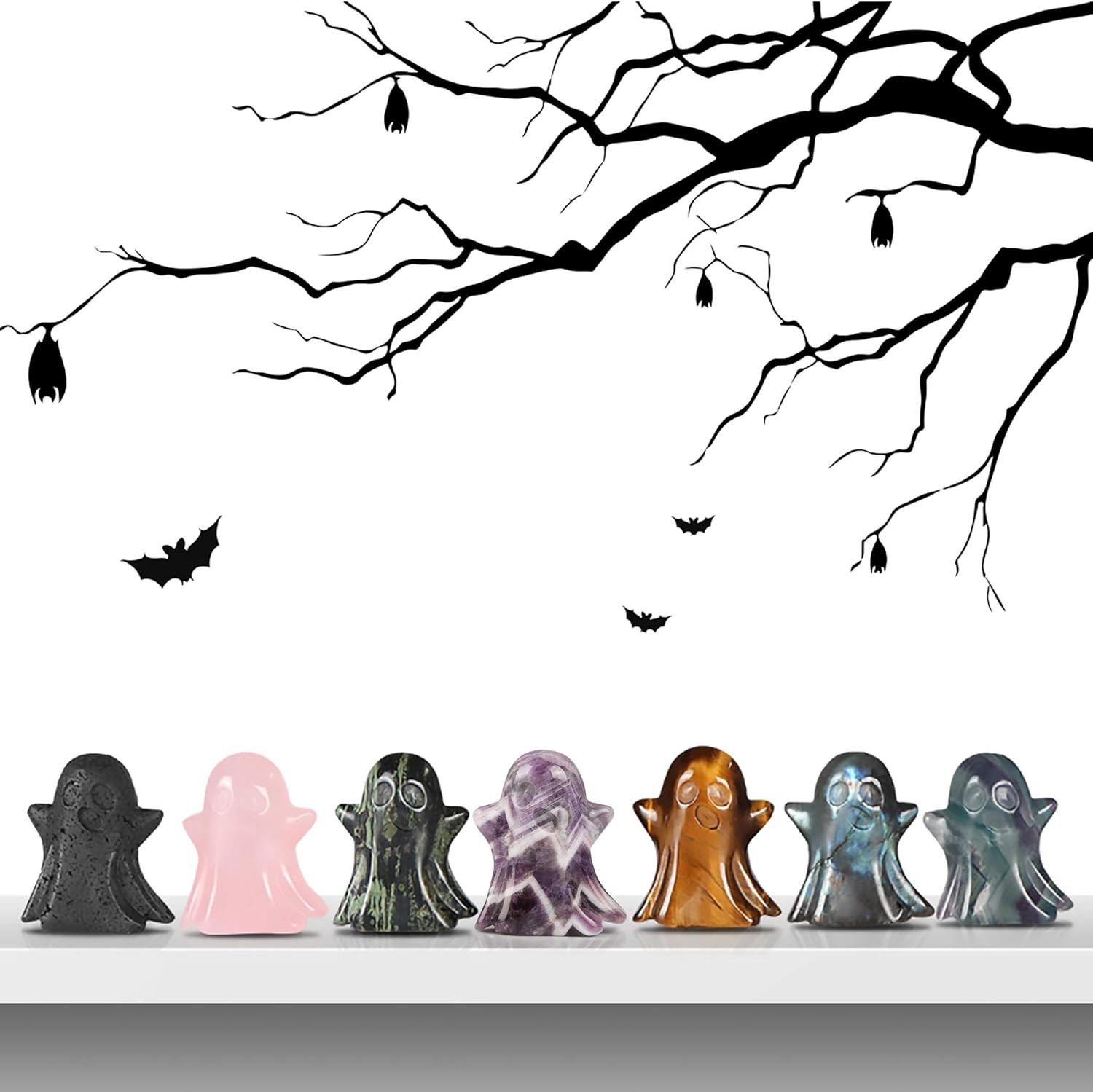 Amethyst Crystal Ghost Statue Crystal Emoji Ghost Figurine Gemstone Hand Carved