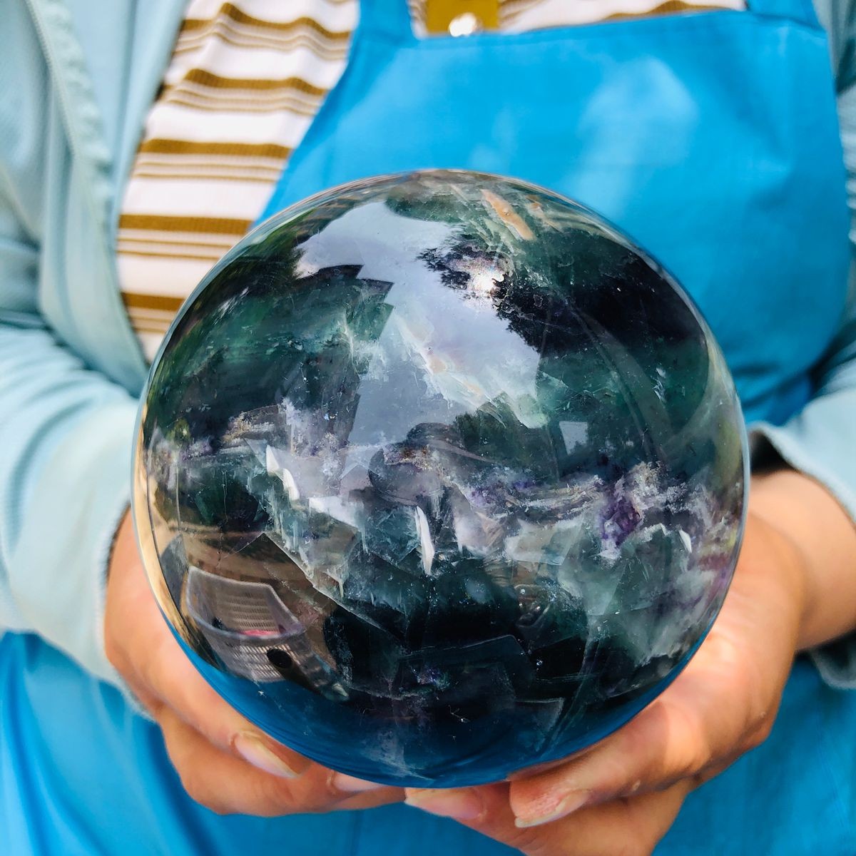 4.26LB Natural rainbow fluorite sphere quartz crystal polished ball healing