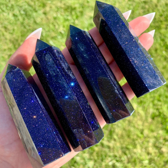 Natural Blue Goldstone Tower Point Healing Crystal Wand Home Alter Decor Gift