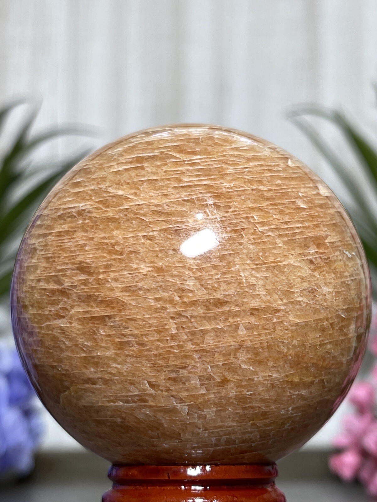 PEACH MOONSTONE SPHERE – Mineral Crystal Orange Reiki Chakra Feldspar Yoga Decor
