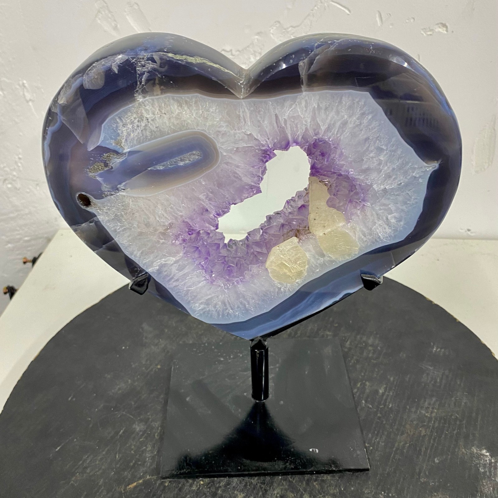 7.58LB Natural heart agate Amethyst Cave Crystal Slice Cut Repai