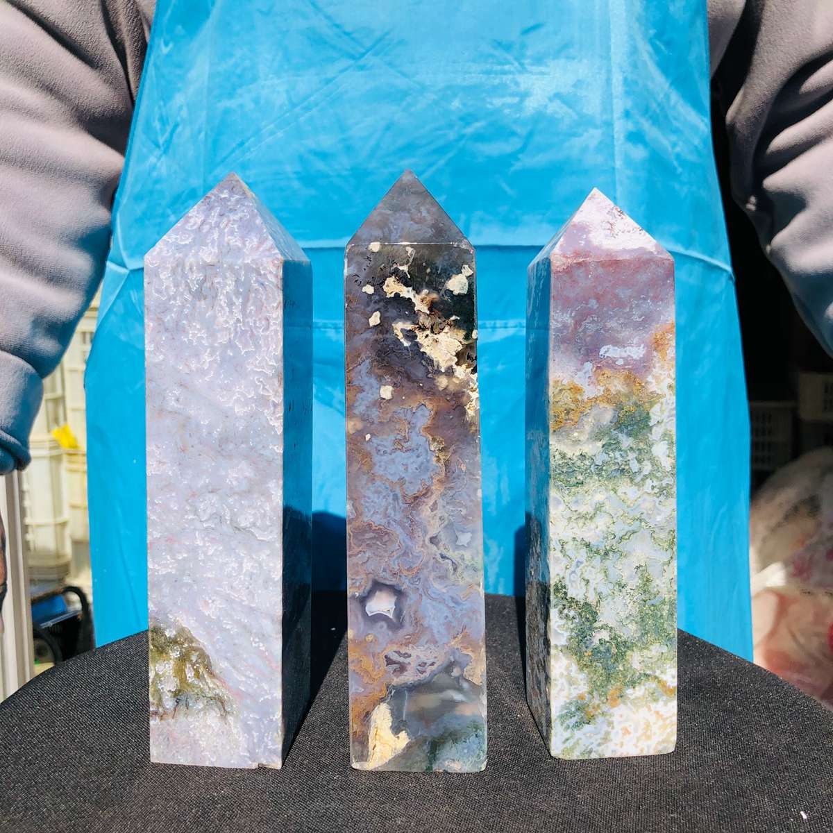 3 pieces 4.9LB Natural Aquatic Agate Crystal Pillar Quartz obelisk Healing 2700