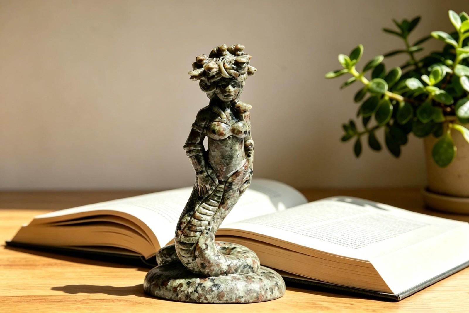 4INCH Natural Yooperlite Medusa Figurine,UV Reactive Gorgon Snake Lady Crystal