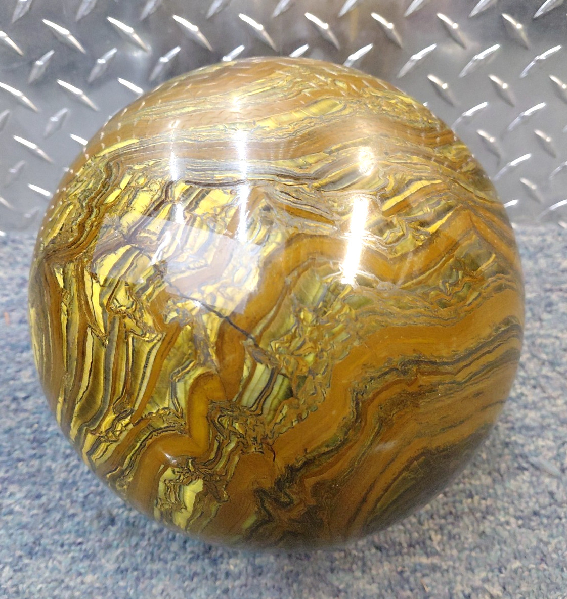 7-1/2″ Natural Tiger’s eye stone quartz Sphere crystal ball rock 24.5 lbs.