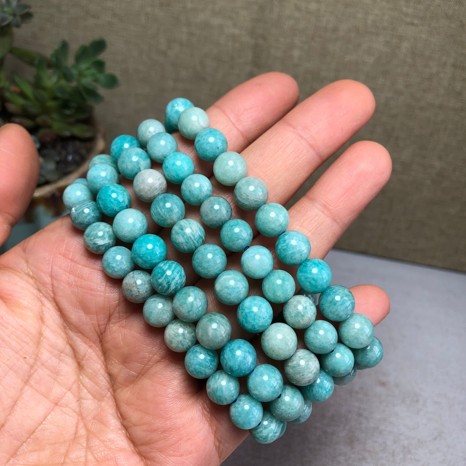 5pcs wholesale Natural amazonite stone Crystal chain beads bracelet 8mm T4770