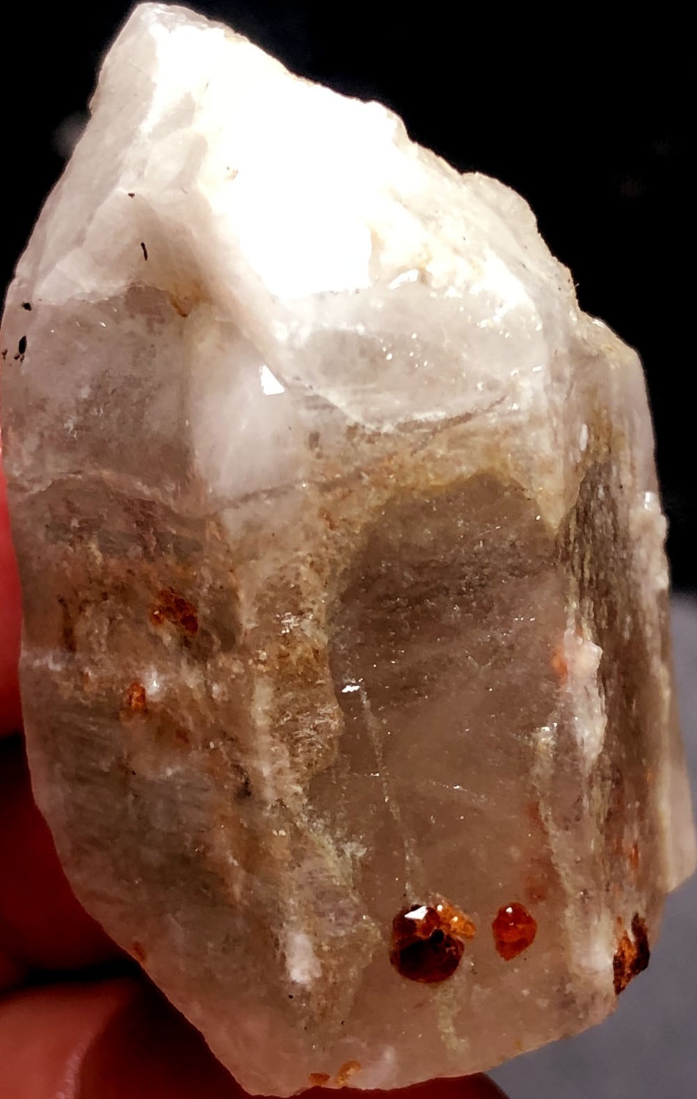 39g Brand new Rare Black SMOKY QUARTZ Crystal Point &Garnet Spessartine t969