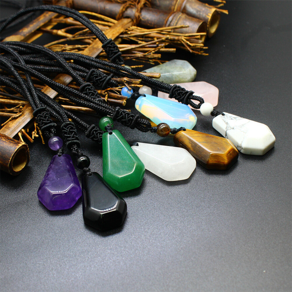 Natural Bead Coffin Necklace Crystal Stone Chakra Quartz Pendant Reiki Healing