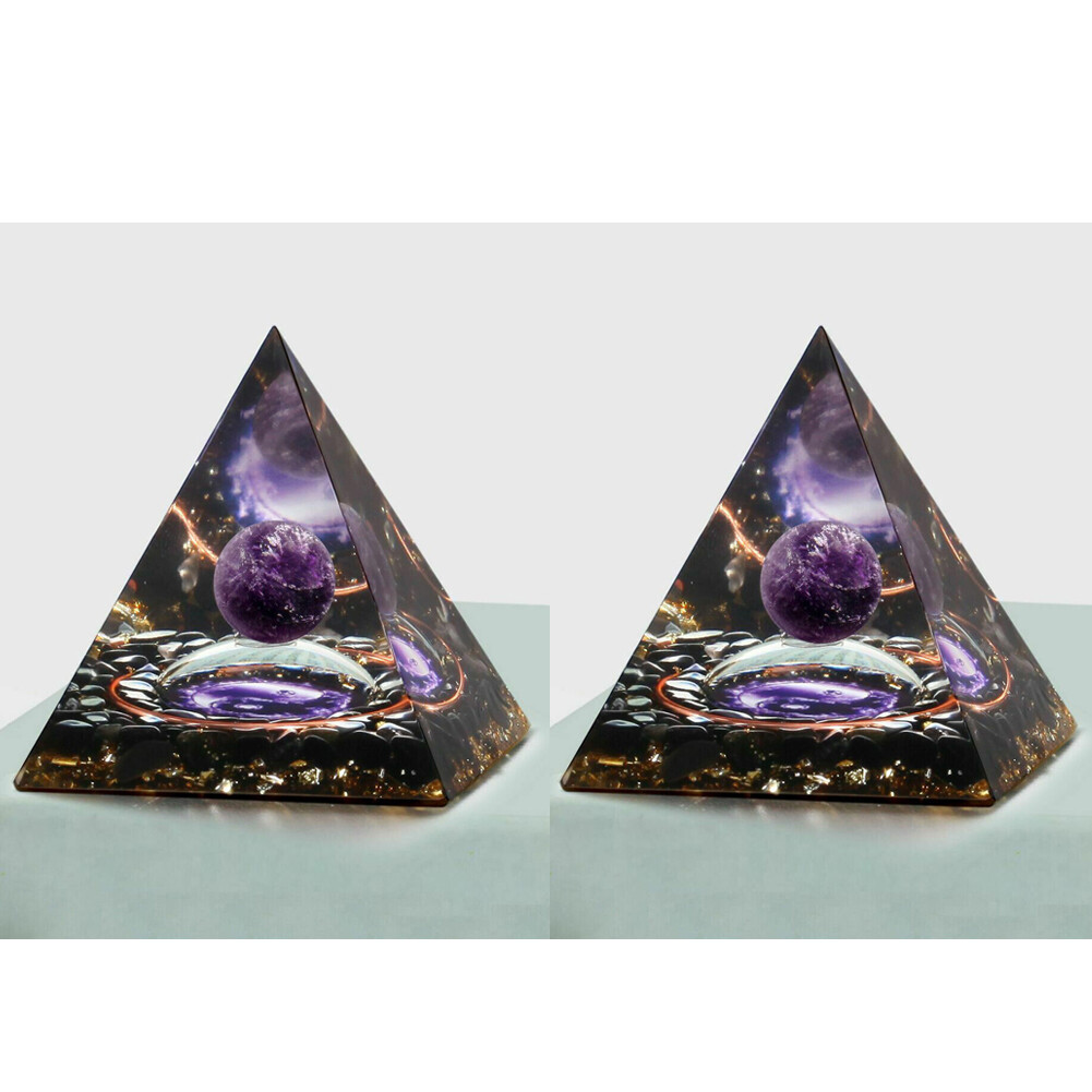 2Pc Amethyst Crystal Sphere Orgonite Pyramid Obsidian Chakra Energy Orgone Stone