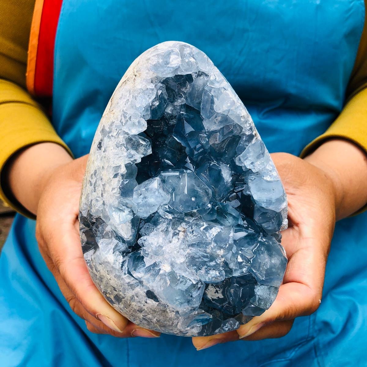 4.11LB Natural Blue Celestite Geode Quartz Crystal Mineral Specimen Healing