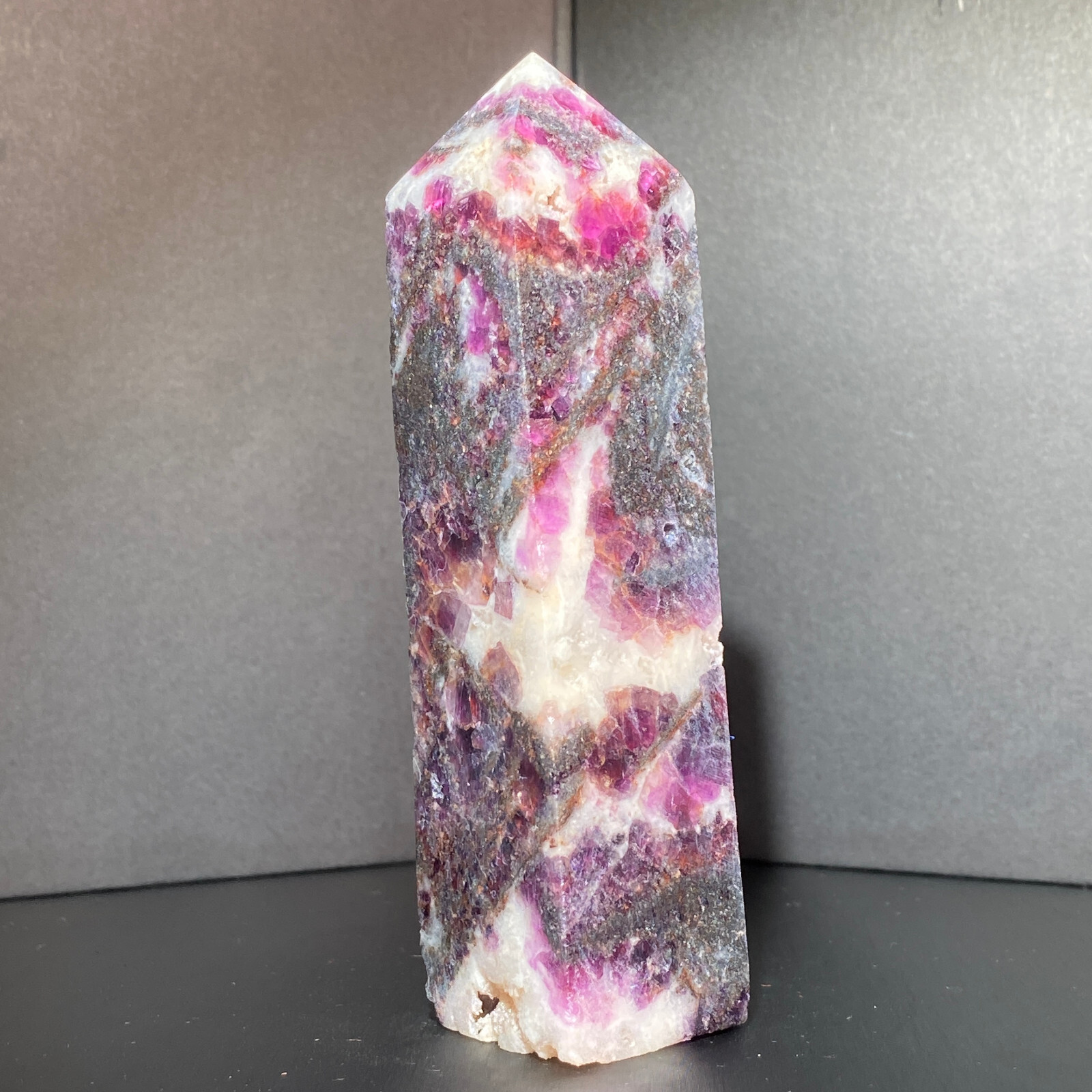 300G Natural Rainbow Fluorite Obelisk Quartz Crystal Wand Tower Point Healing