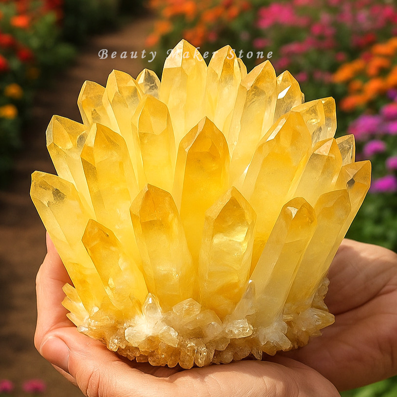 300G Large Citrine Quartz Geode Quartz Cluster Crystal Healing Reiki Home Decor