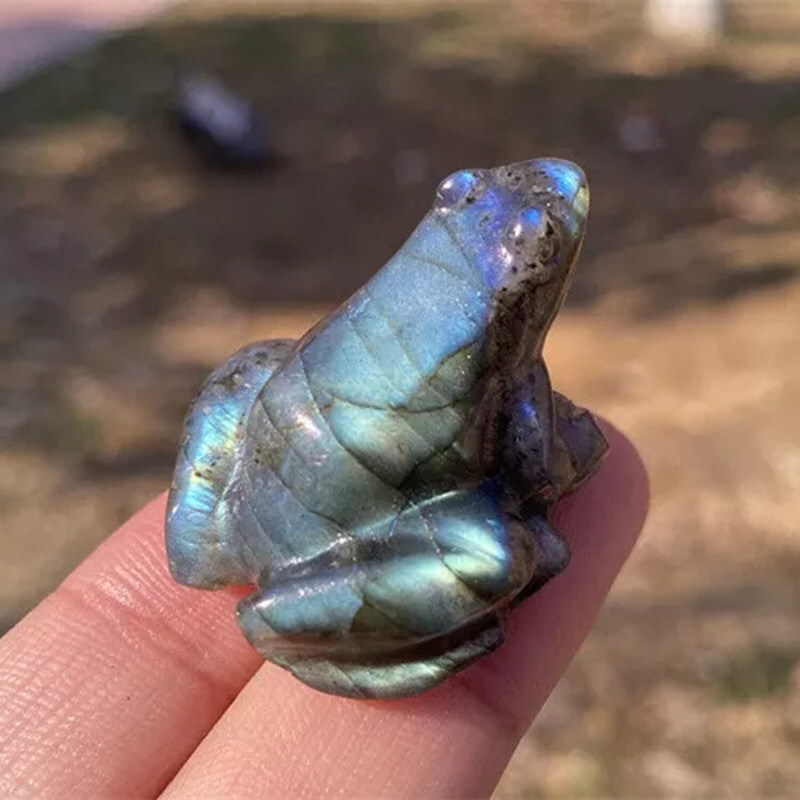 Natural Labradorite Frog Quartz Crystal Stone Froggy Carved Healing Reiki Decor