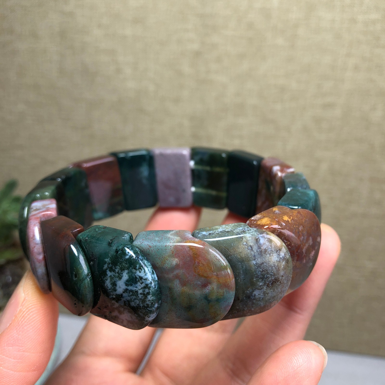 Top Natural Ocean Jasper Stone Bracelet colorful Gemstone Stretch Handmade A6149