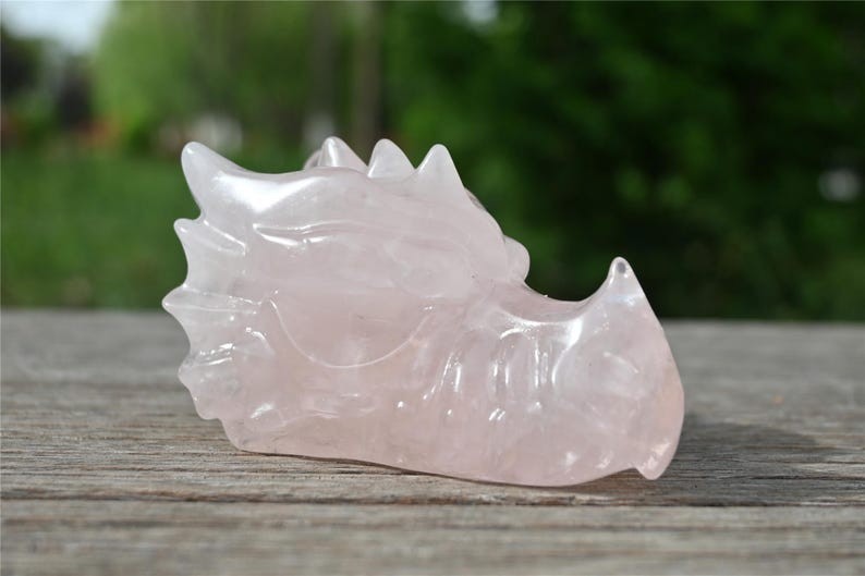 4” Natural Rose quartz Dragon Head carved reiki crystal Statue decor gift 1pc