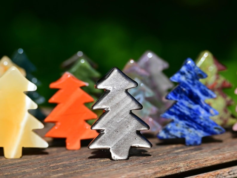 2” Natural carved mixed material Christmas Tree Reiki decor healing gift 1pc