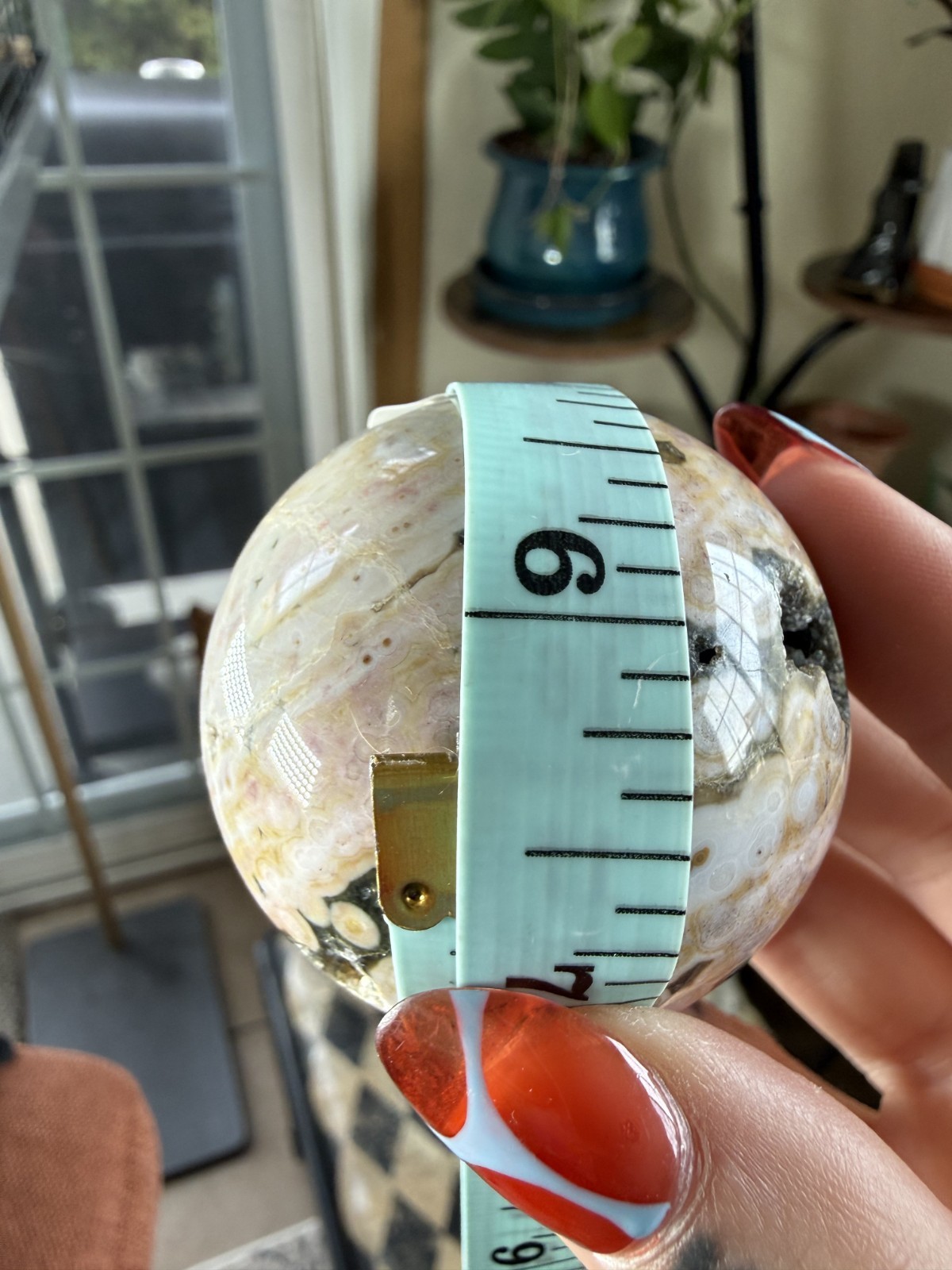 8th Vein Ocean Jasper Sphere – Pink, Green, Gold & White – Druzy Caves – 5.47 oz