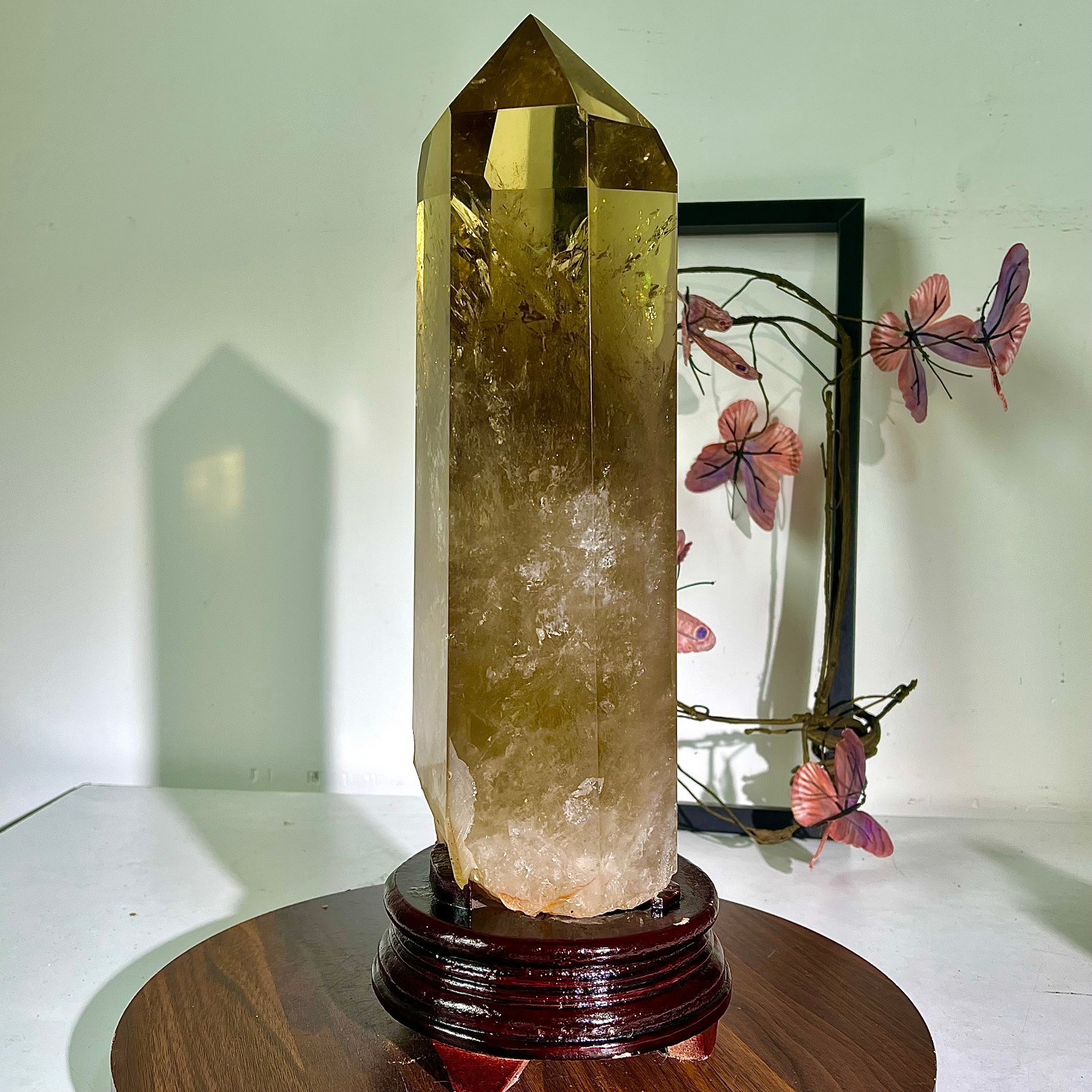 9.85LB Natural Clear Yellow Crystal Obelisk Quartz Energy Tower Point Reiki Hea
