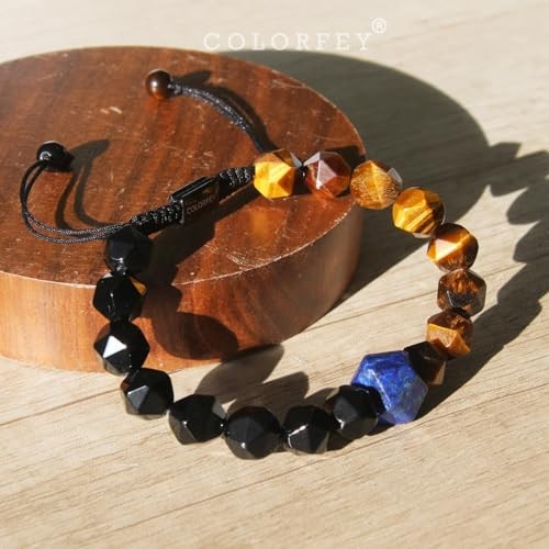 Triple Protection Bracelet for Mens Authentic Lapis Lazuli Tiger Eye Obsidian