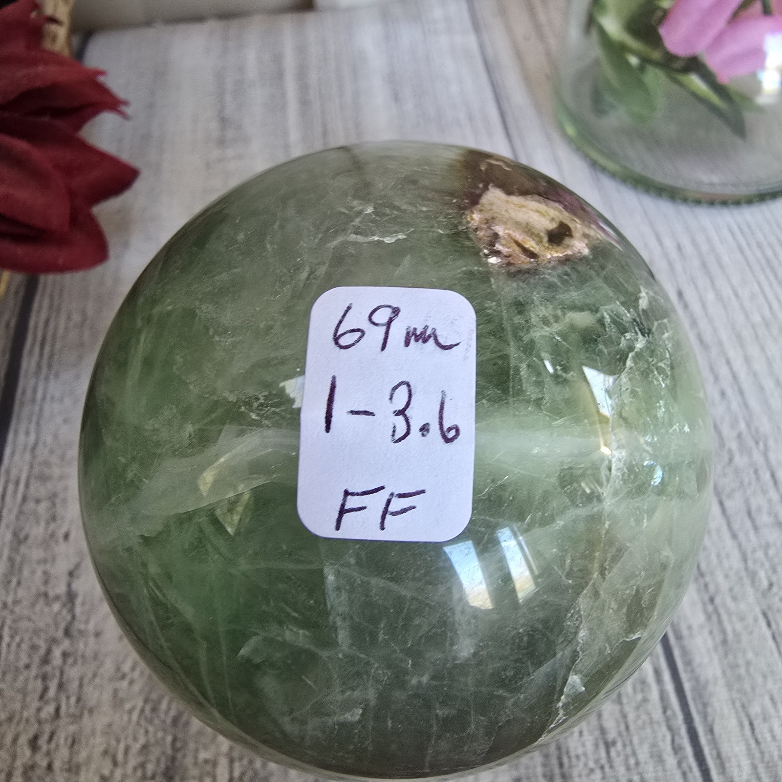 69mm Natural Green Rainbow Fluorite Crystal Sphere Orb (FF)