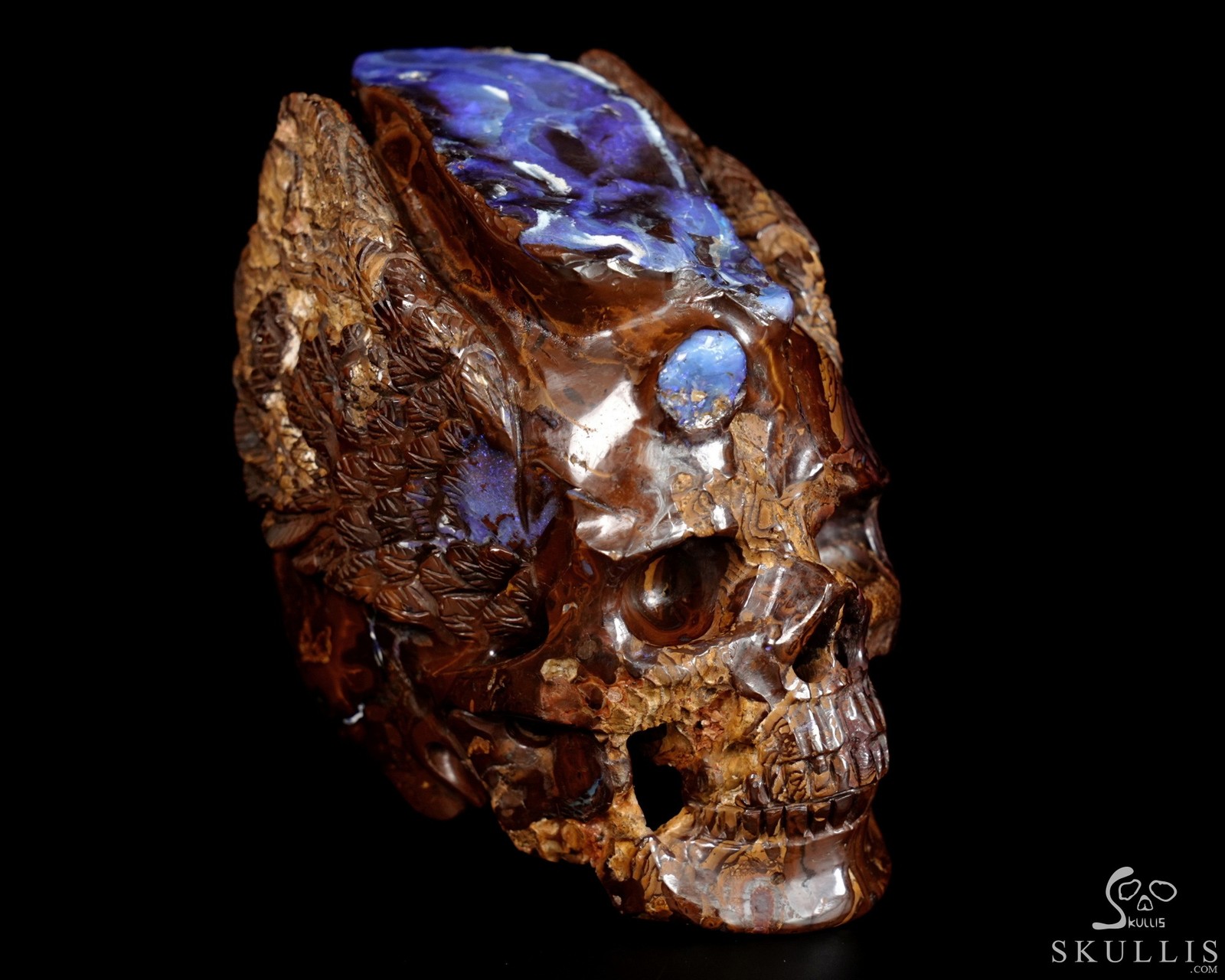 2.8″ Matrix Opal Hand Carved Crystal Skull Fine Art Sculpture, Crystal Healing