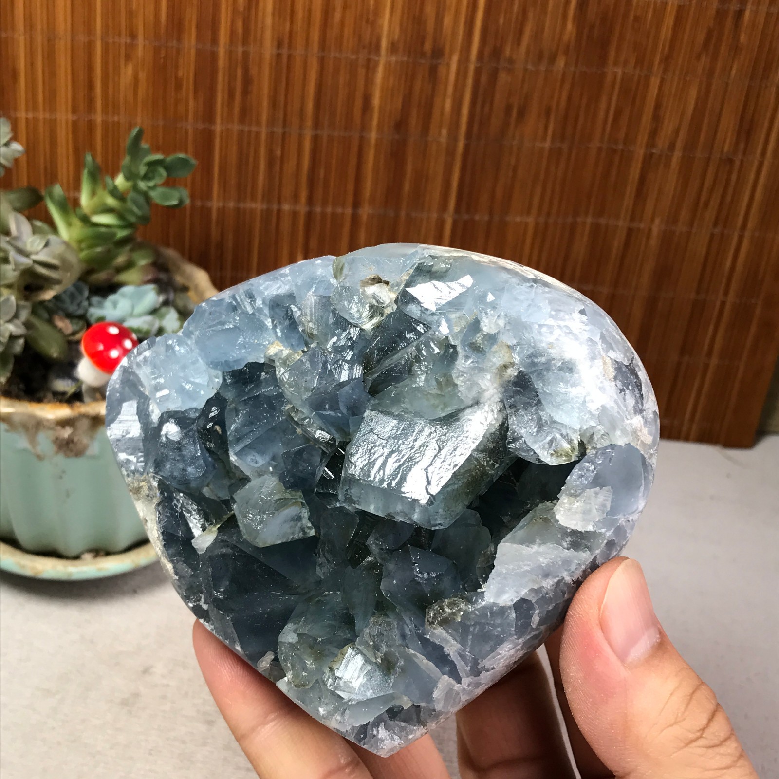 1.07kg Natural Blue Celestite Crystal Heart Quartz Cluster Geode Specimen A6218