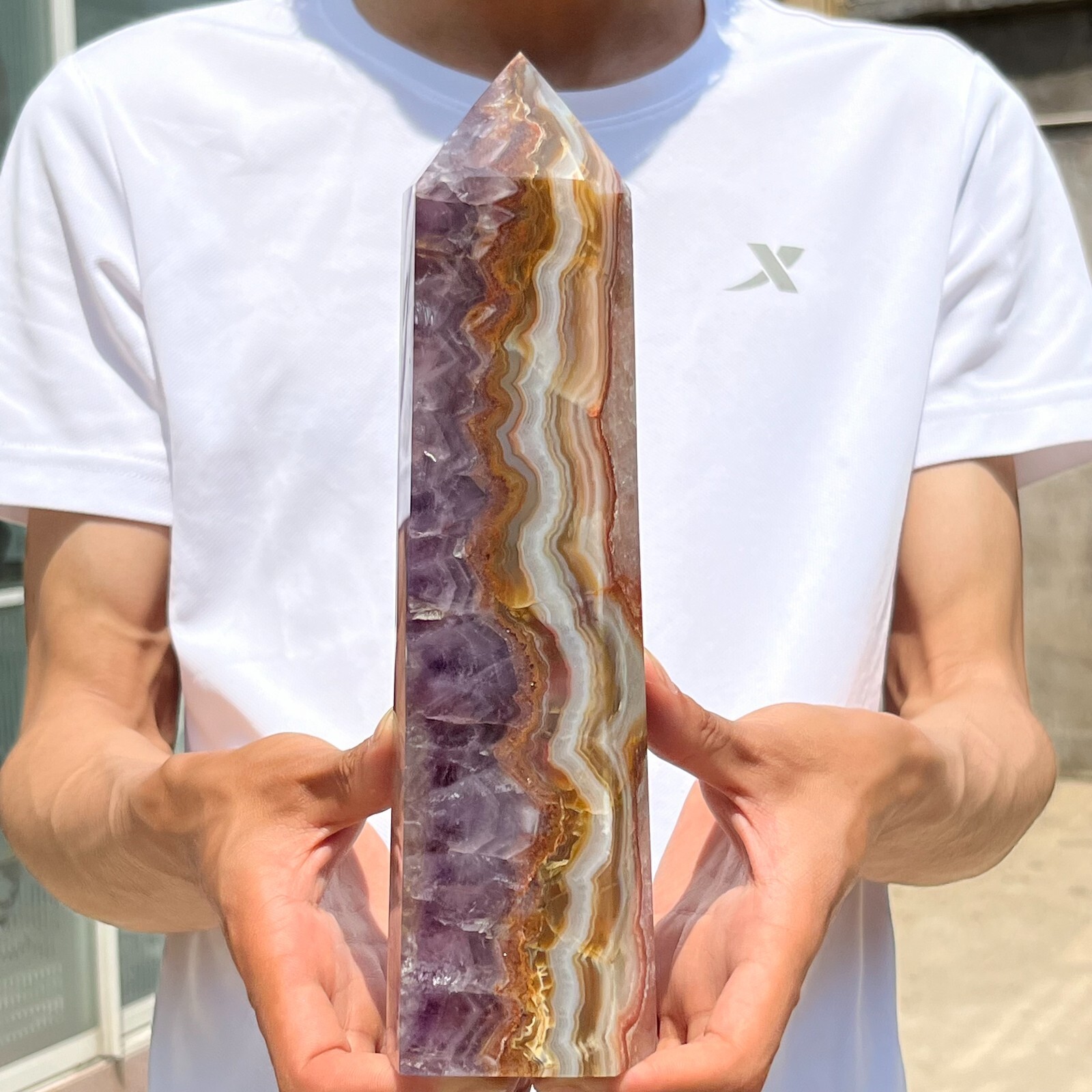 1260g Natural Rare Amethyst Lace Agate Tower Quartz Crystal Reiki Healing