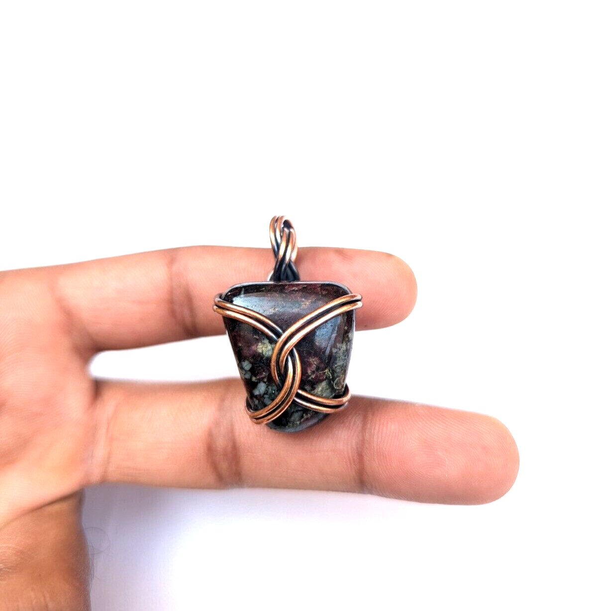 Eudialyte Stone Tumble Copper Wire Wrapped Pendant Natural Eudialyte Stone