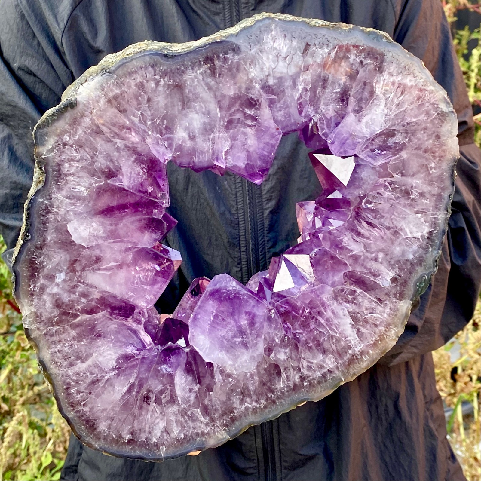 10.8LB Natural Amethyst Cave Crystal Slice Crescent shaped Hand Cut Repai