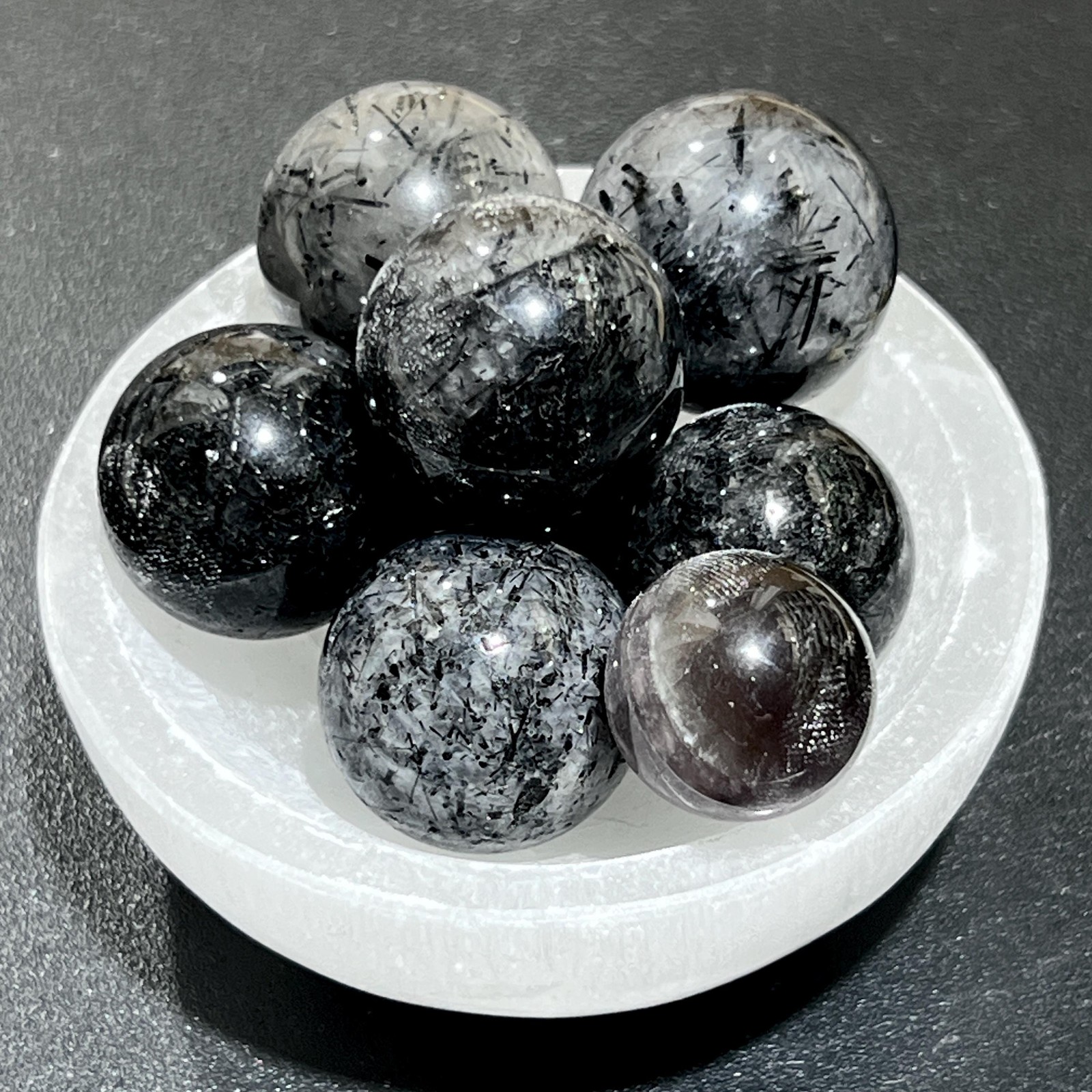 Assorted Small Tourmaline Quartz Crystal Spheres (20-30mm) Marble Size Gemstone