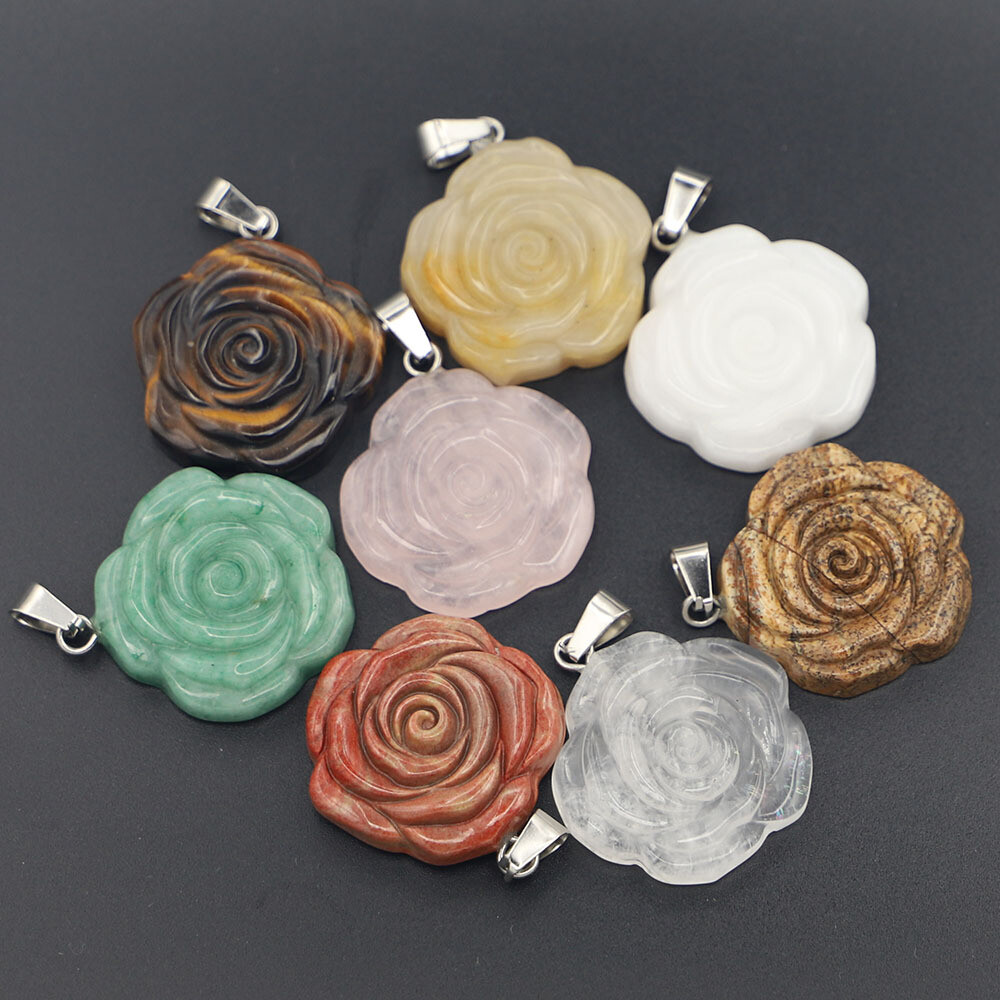 Natural gemstone crystal carved rose pendant Fashion Gift Healthy Healing