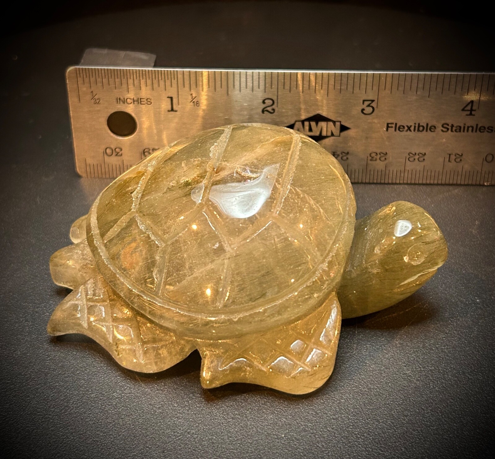 3.53″ Green Rutile Quartz Turtle Carving 8.8oz