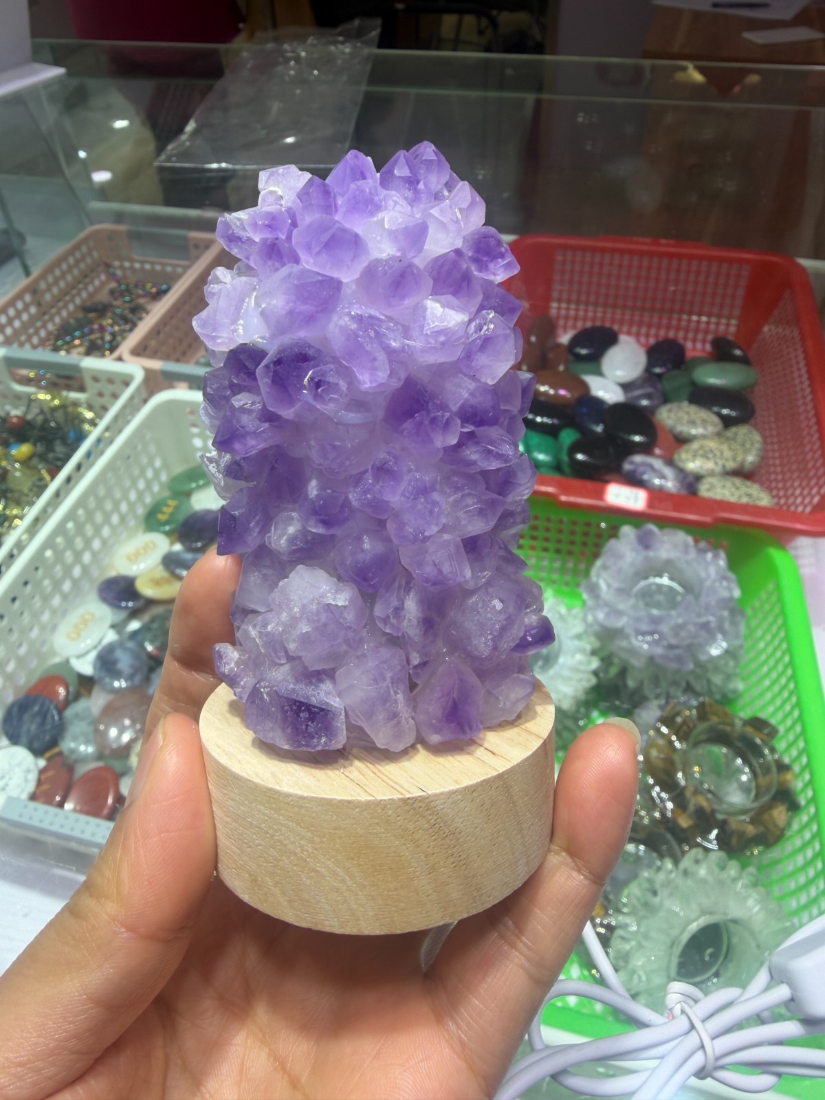 1pc natural amethys Crushed stone Quartz Crystal DIY USB Night lamp energy