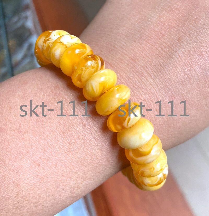 Certificate 7x14mm Natural Mexico Succinum beeswax Amber Beads Bracelet 7.5”