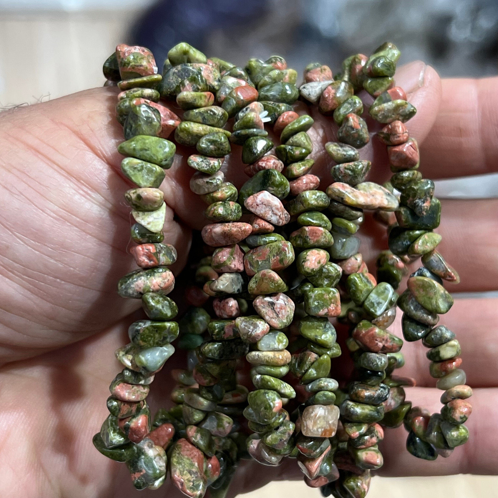 Wholesale Lot 6 Pcs Natural Unakite rubble 7.5″ Crystal Stretch Bracelet