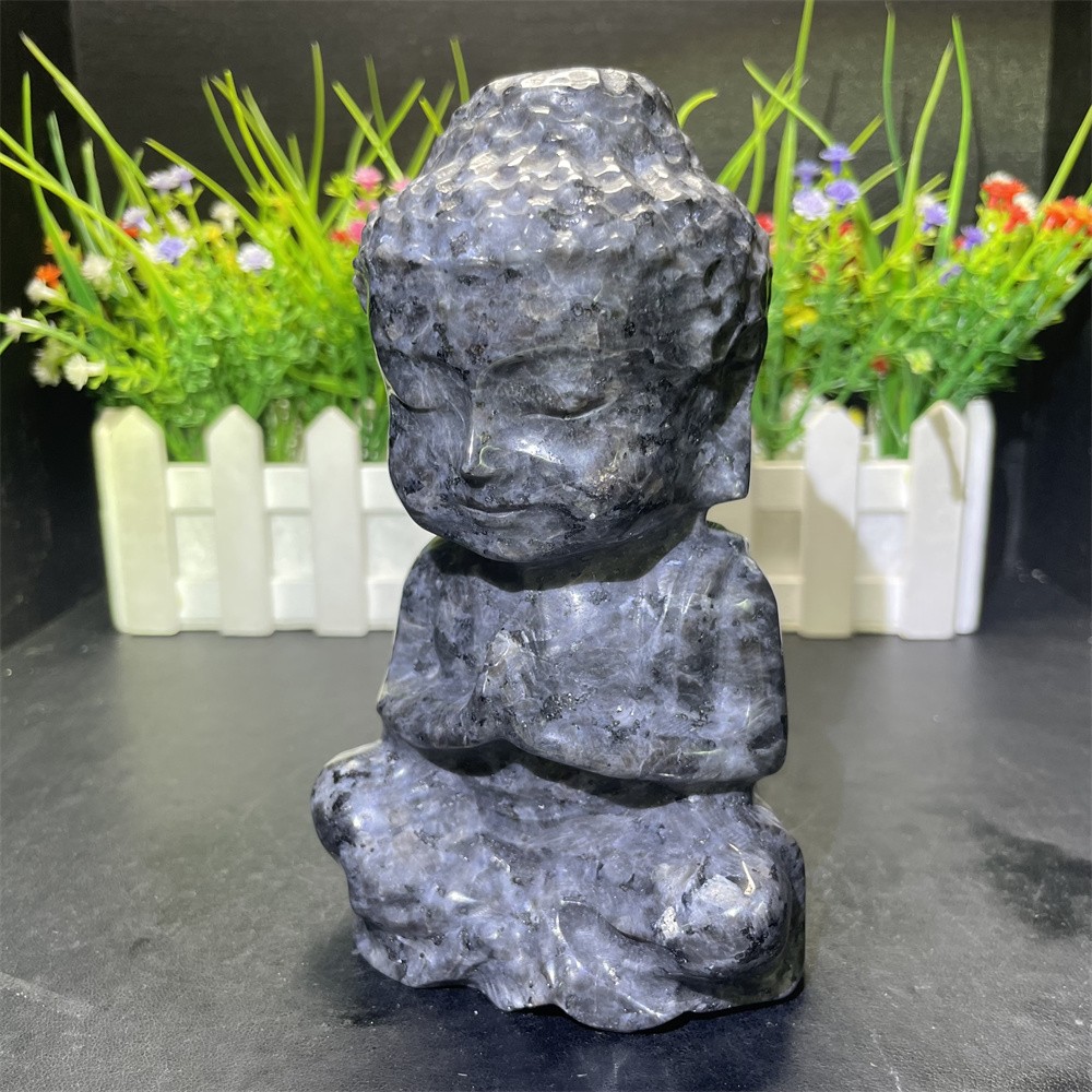 2.7LB 6.1″ Natural Glaucophane Baby Buddha Carved Crystal Reiki Heal Decor
