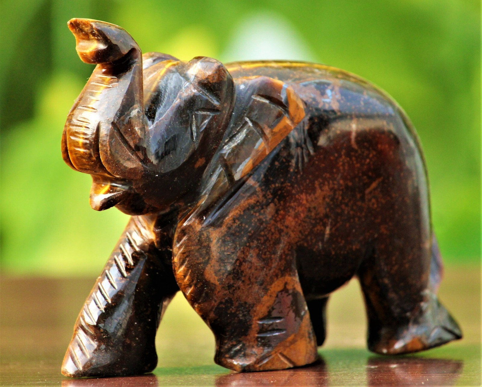 Figurine Elephant Natural Tiger’s Eye Crystal Carved Healing Charged Stone 290g